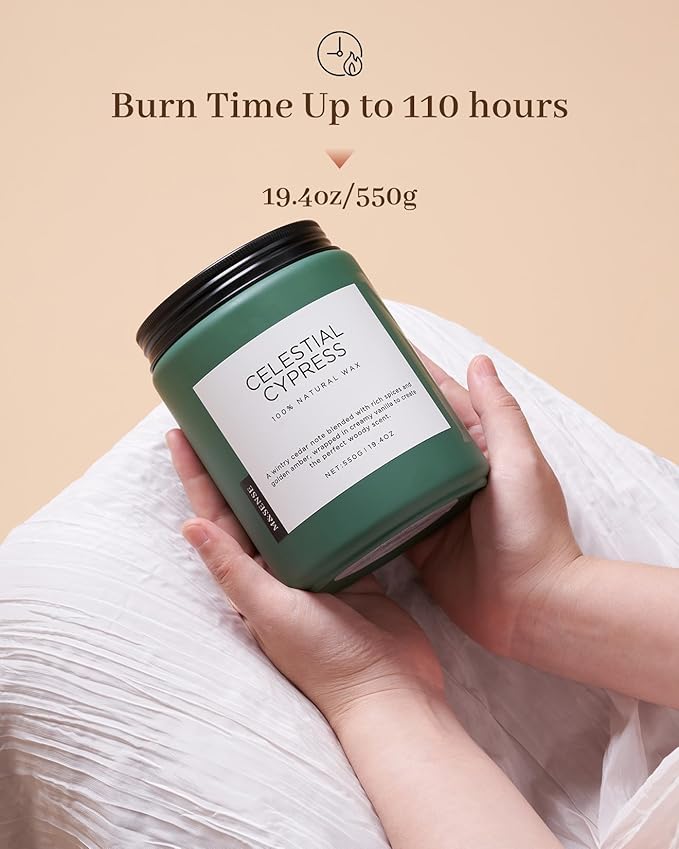 M&SENSE Celestial Cypress - Cedar & Spice Soy Jar Candles, Cedarwood Cardamom Large Winter Scented Candles 19.4oz 110 Hour Long Lasting Burn, Non Toxic Natural Warm Woody Scent Gifts for Men Women - Bloomnest