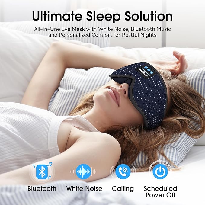 MUSICOZY White Noise Sleep Mask Headphones with 16 Soothing Sounds, Bluetooth Sleep Mask 3D Wireless Music Sleeping Headphones for Side Sleeper - Bloomnest