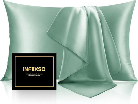 INFIIXSO Mulberry Silk Pillow Cases King Size Set of 2, Silk Pillowcase with Hidden Zipper 20"x36", Extraordinary Smooth and Soft Pillow Case for Hair and Skin(Mint Green, 2 Pack) - Bloomnest