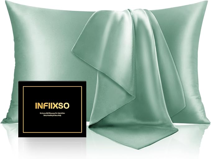 INFIIXSO Mulberry Silk Pillowcase for Hair and Skin, Silk Pillow Cases Queen Size with Hidden Zipper 20x30 Inches, Super Smooth and Soft Cooling Pillow Cases for Hot Sleepers(Mint Green, 1 Pack) - Bloomnest