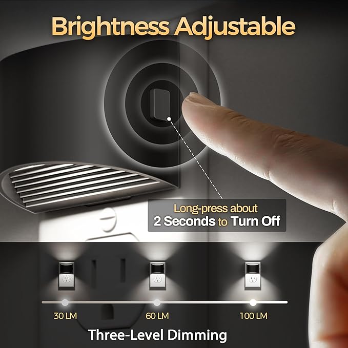 DORESshop LED Night Light[2 Pack], Night Lights Plug into Wall, 3 Level Brightness Adjustable Plug in Night Light, Dusk to Dawn Sensor, Nightlights for Adults, Bedroom, Bathroom, Hallway, 5000K - Bloomnest