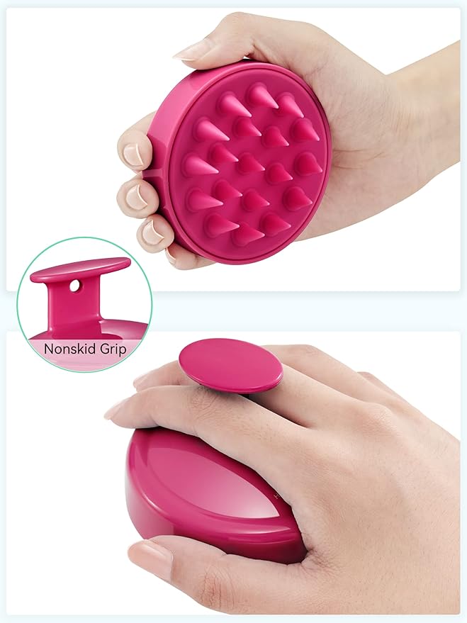 HEETA Scalp Massager Hair Growth, Soft Silicone Scalp Scrubber Shampoo Brush for Exfoliation, Dandruff Removal Head Massage Stress Relax, Wet & Dry Use for Thick Thin Curly Hair Care, Red HEETA