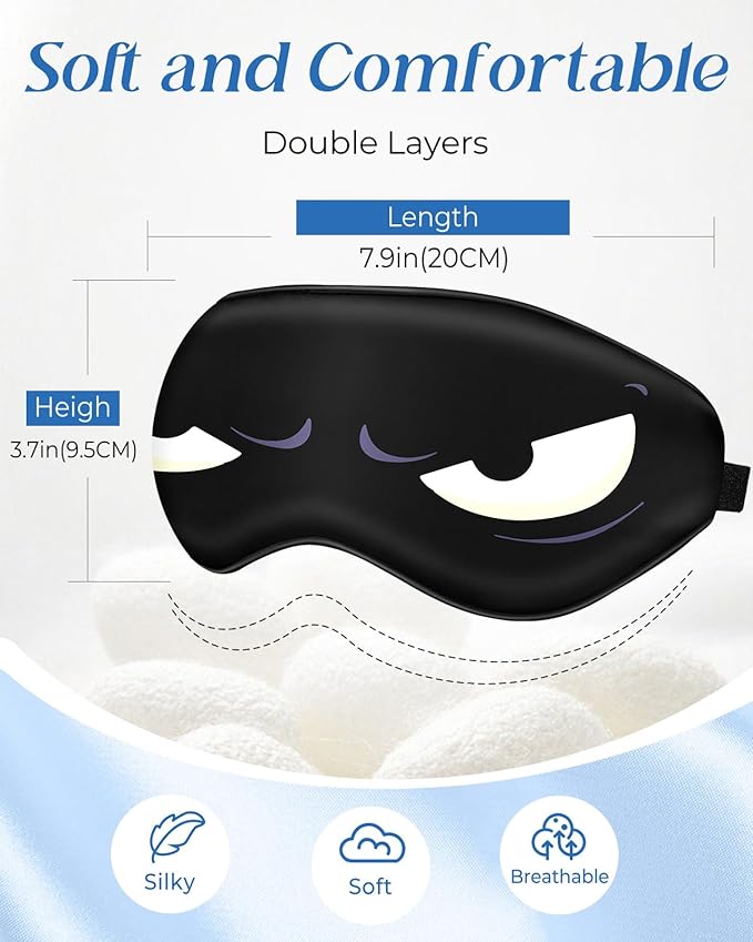 Sleep Mask for Kids - Silk Eye Mask for Sleeping Cute Cartoon Kids Sleep Mask for Boys Girls Teens Soft Smooth Adjustable Straps Silk Kids Eye Cover, Black White Eyes - Bloomnest