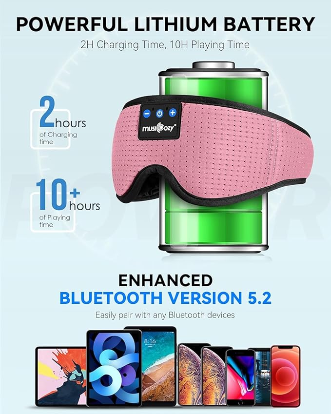 MUSICOZY Sleep Headphones Bluetooth Sleep Eye Mask for Sleeping, Headband Wireless Sleeping Masks Headphones, Earbuds for Side Sleepers Men Women with Speakers Cool Tech Gadgets - Bloomnest