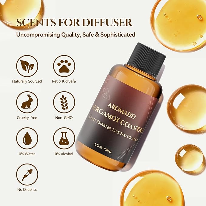Hotel Collection Diffuser Oil Bergamot Coastal – Inspired by Luxury Hotel Scent for Waterless & Cold Air Diffusers – 3.38 Fl Oz (100ml) Long-Lasting Home Fragrance for Living Room & Bedroom - Bloomnest