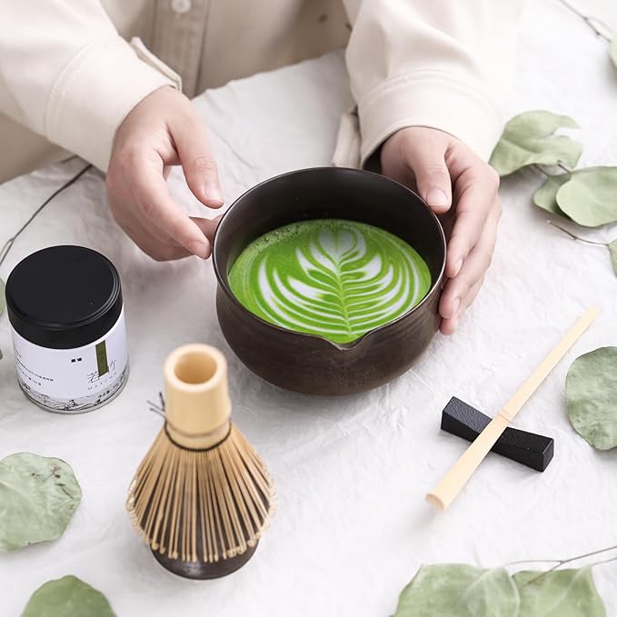 Matcha Set, Japanese Tea Set Includes Matcha Bowl with Spout, Matcha Whisk Holder (chasen), Bamboo Matcha Whisk and Bamboo Scoop, Ceramic Matcha Kit for Tea Lovers - Bloomnest