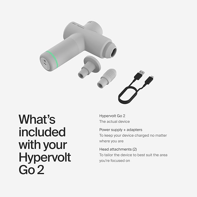 Hyperice Hypervolt Go 2 - Arctic Grey - Featuring Quiet Glide Technology - Handheld Percussion Massage Gun - 3 Speeds, 2 Interchangeable Heads - Helps Relieve Sore Muscles and Stiffness - FSA and HSA - Bloomnest