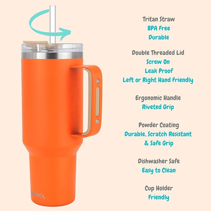 Drinco 40oz 30 oz Tumbler with Handle, Straw Lid, Insulated Stainless Steel Travel Mug Water Bottle Ice Coffee Cup For Cold and Hot, BigSur (40oz Pumpkin) - Bloomnest