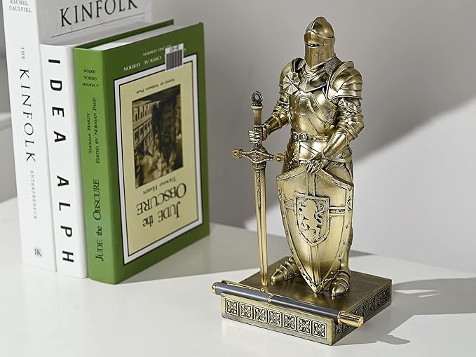 King's Guard Ornament Knight Statue for Desk, Desktop Accessories Pen Holder Pen Stand Paperweight for Office and Home (Bronze)
