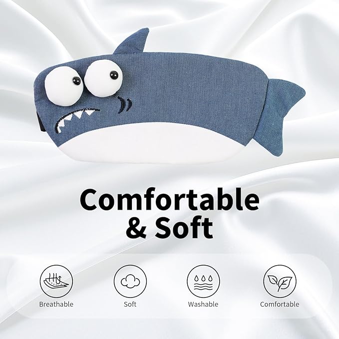 Cute Sleeping Mask, Shark Soft Fabric Sleep Mask Funny Cartoon Blindfold Novelty Eye Cover Eyeshade Shade for Women Kids Girls and Adult Travel (Pink+Blue Shark) - Bloomnest
