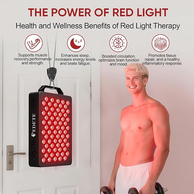 Red Light Therapy for Face and Body, 630nm 660nm 810nm and 850nm Near Infrared Light Therapy Panel, 70 Dual Chip LEDs, High Power LED Light Therapy Device for Skin Care, Sleep, Pain Relief. M70