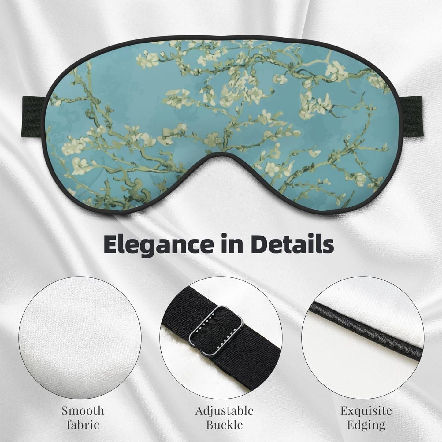 Sleep Eye Mask Abstract Blossom Blue Floral Sleep Mask for Women Men Comfortable Eye Mask with Adjustable Strap Soft Eye Cover Blindfold for Travel Yoga Nap Shift Work