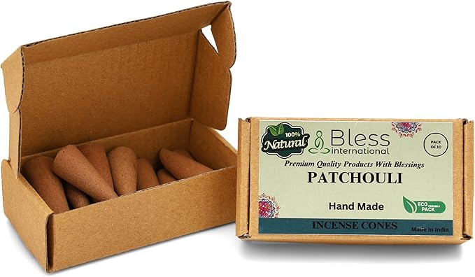 Bless International Patchouli 100%-Natural-Incense-Cones Handmade-Hand-Dipped Organic-Chemicals-Free for-Purification-Relaxation-Positivity-Yoga-Meditation The-Best-scents (10 Count) BlessInternational