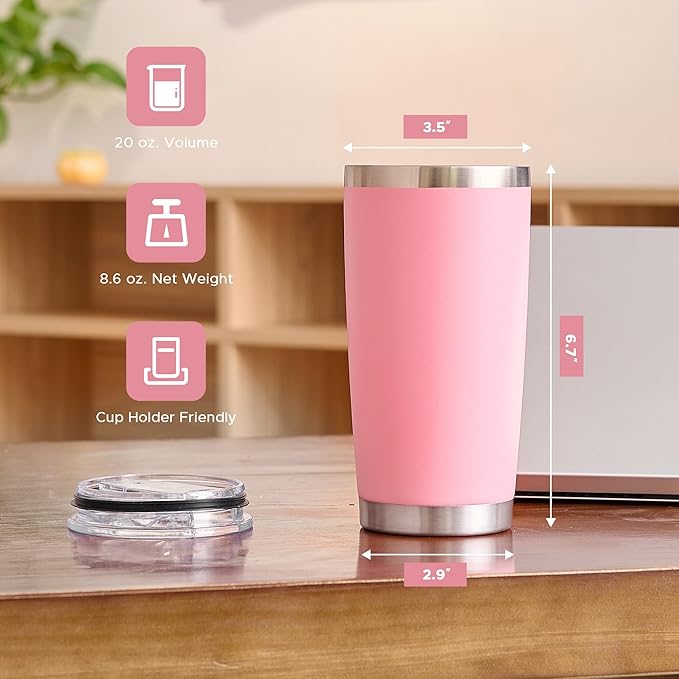 OMTech 20oz Tumblers Bulk, 12pc Stainless Steel Tumbler Set with Lid & Straw, Double Wall Vacuum Insulated Mug for Laser Engraver, Travel Coffee Mug for Hot & Cold Drinks, Pink Powder Coated Cup - Bloomnest