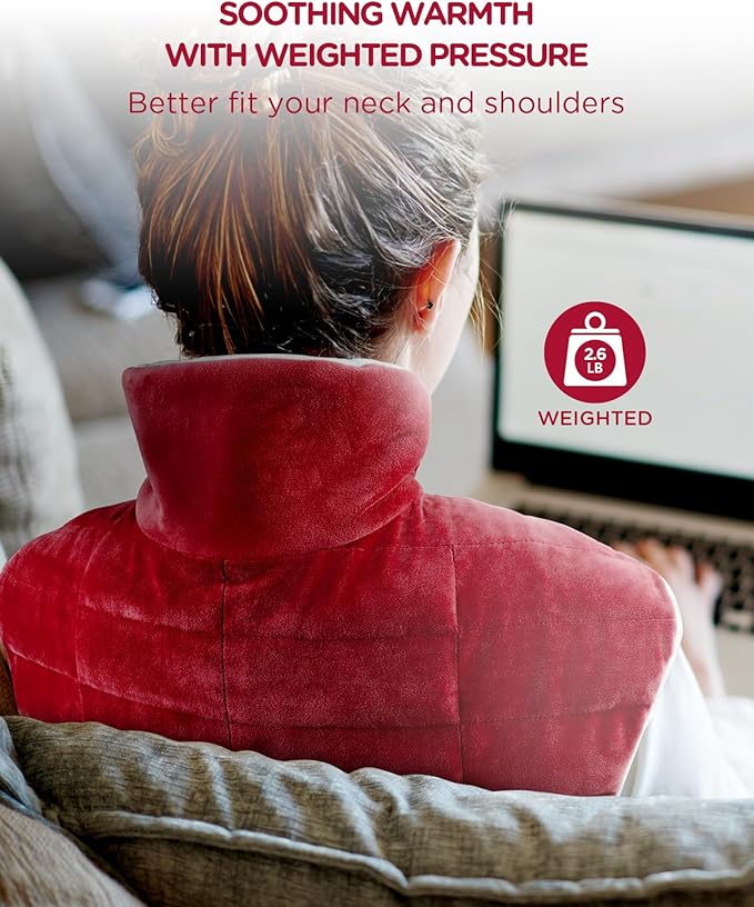 Heating Pad for Neck and Shoulders and Back, Comfytemp Weighted Electric Heat Pad for Warmth, 2.6lb Large Heated Wrap, 9 Heat Settings, 11 Auto-Off, Women Men Birthday Gifts Red - Bloomnest