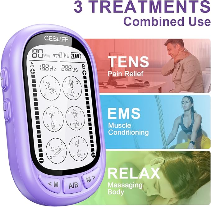 Dual Channel TENS EMS Unit TENS & PMS Unit (Model: YF1503) (Purple) CESLIFF