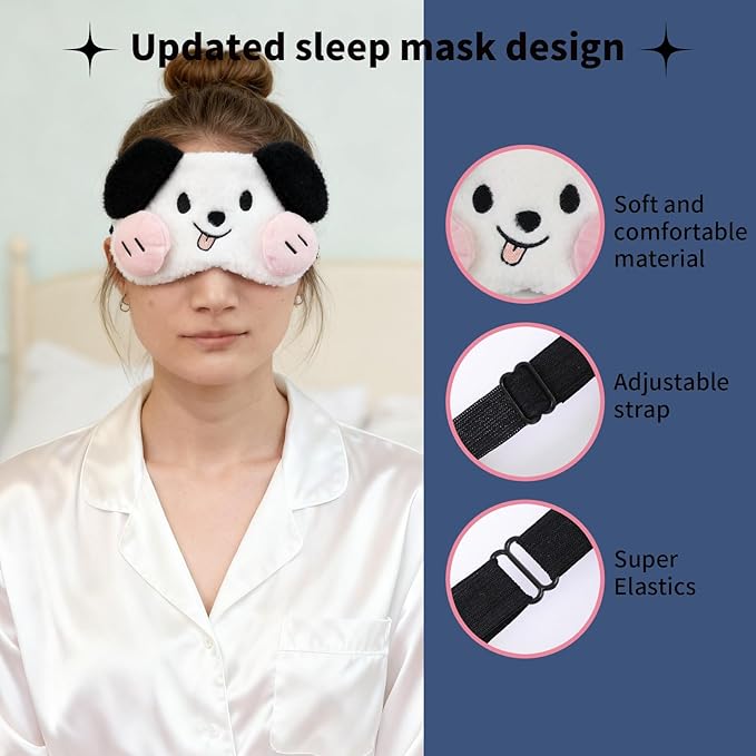 Cute Sleep Eye Masks for Kids, Kawaii Cartoon Kids Sleeping Mask for Women Boys Girls Teens, Soft Plush Adjustable Eyeshade Silk Travel Nap Eye Cover (White+Pink) - Bloomnest