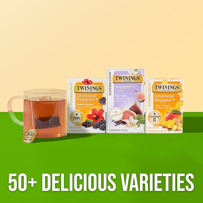 Twinings Superblends Adaptogens Calm with Ashwagandha Fig & Vanilla Flavoured Herbal Tea Caffeine-Free, 18 Tea Bags (Pack of 1), Enjoy Hot or Iced - Bloomnest