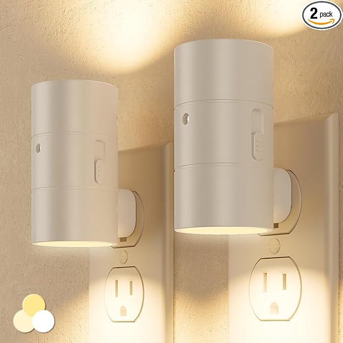 NIORSUN Night Lights Plug into Wall, Dimmable with 3 Color Modes & Auto On/Off Sensor, Ultra-Slim Nightlight for Hallway, Bathroom, Bedroom, Nursery, Kitchen (2 Pack, White) - Bloomnest