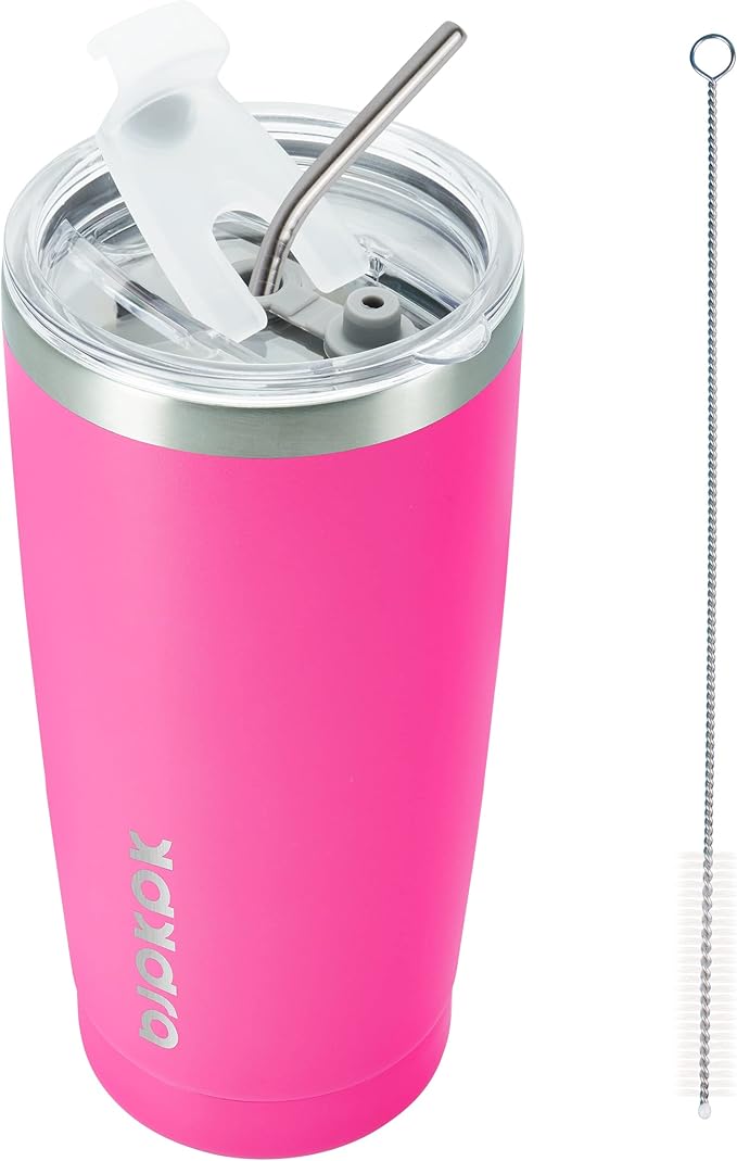 BJPKPK 20oz Stainless Steel Tumbler with Lid, Double Wall Vacuum Coffee Cup, Travel Mug for Ice Drink and Hot Beverage, Insulation Travel Tumbler Cup with Straws,Pink - Bloomnest