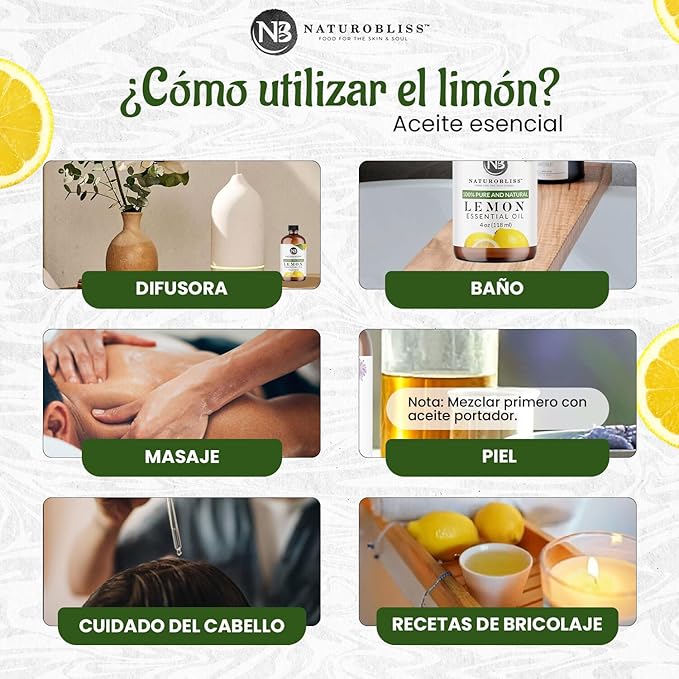NaturoBliss 100% Pure Lemon Essential Oil Therapeutic Grade Premium Quality (4 fl. oz) with Glass Dropper, Perfect for Aromatherapy - Bloomnest