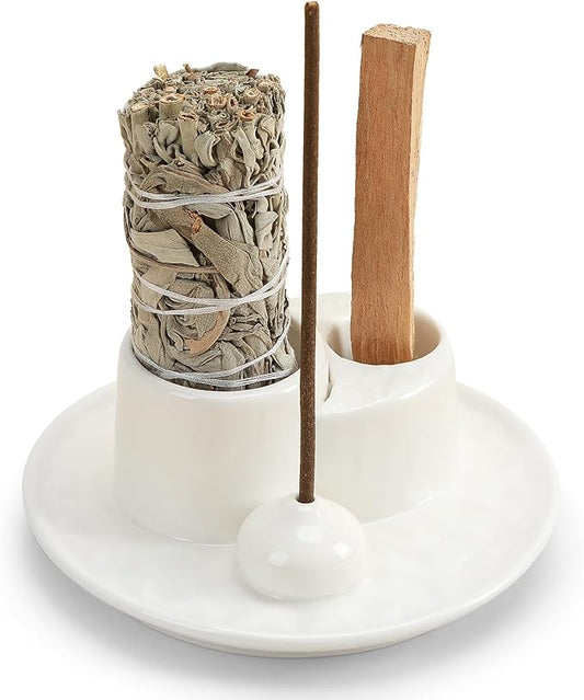 Palo Santo Sticks Holder, Multi-Purpose Handmade Ceramic Incense Burner for Palo Santo Incense Sticks, Sage Holder for Burning, Ash Catcher Tray for Meditation Yoga Room (Pure White) ToolSentryX