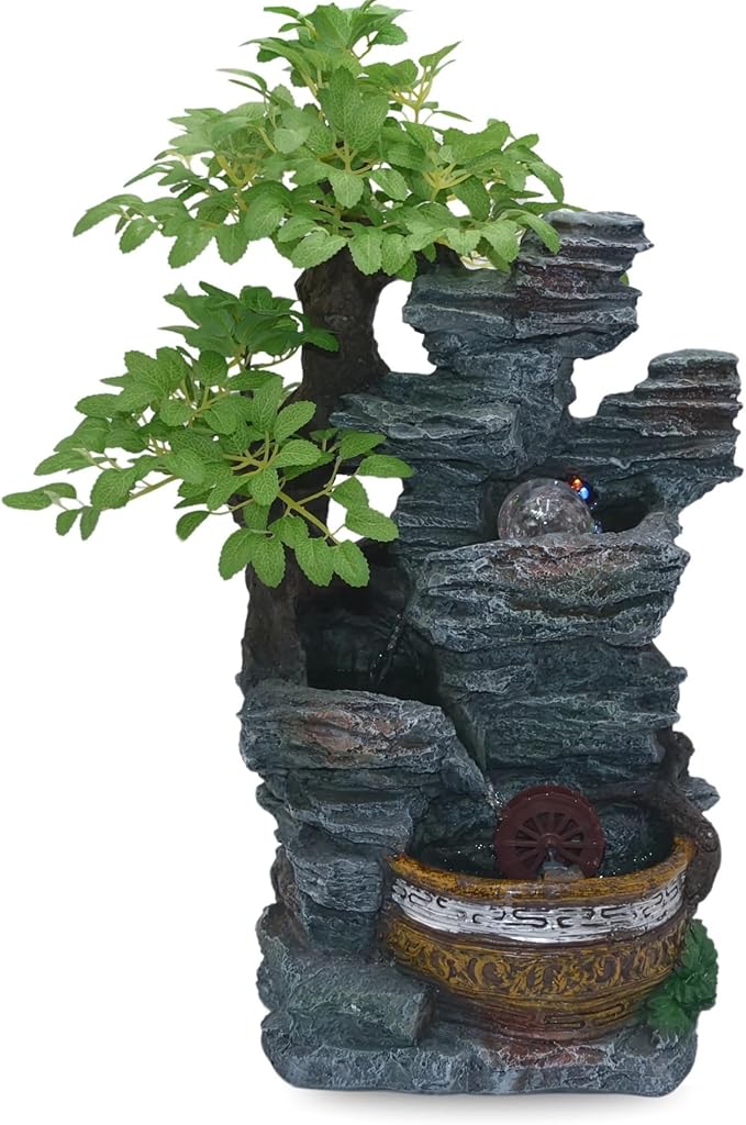 20-Inch Tabletop Water Fountain with LED-Lit Spinning Crystal Ball, Cascading Waterfall, and USB Connection – Indoor Zen Decorative Fountain with Realistic Artificial Tree for Home or Office - Bloomnest