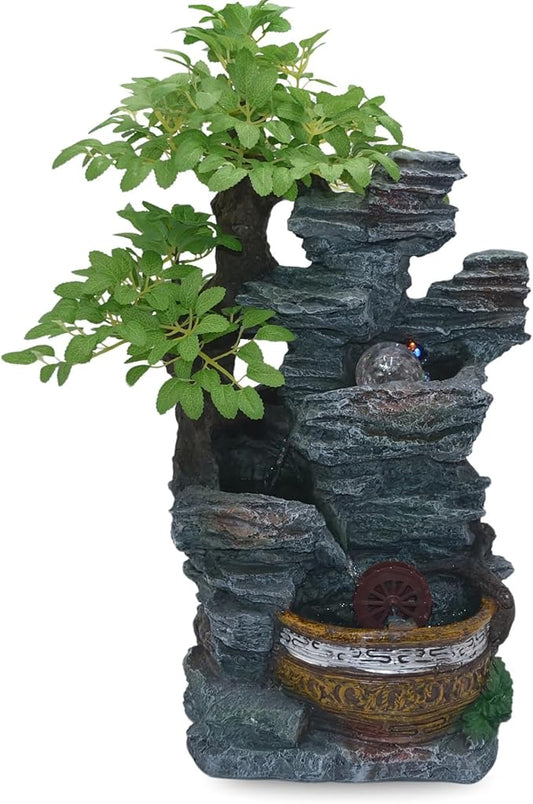 20-Inch Tabletop Water Fountain with LED-Lit Spinning Crystal Ball, Cascading Waterfall, and USB Connection – Indoor Zen Decorative Fountain with Realistic Artificial Tree for Home or Office - Bloomnest