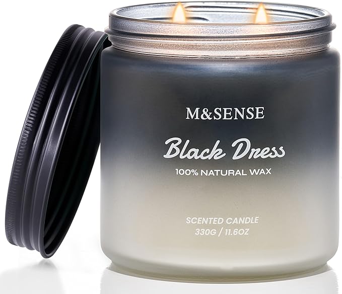 M&SENSE Vanilla Leather Scented Candles for Men, 11.6oz 2 Wick 70 Hours Long Lasting Soy Wax for Home Scented, Highly Scent Black Luxury Candles Home Fragrance Holiday Gifts for Him - Bloomnest