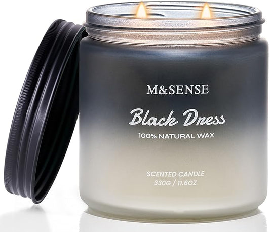M&SENSE Vanilla Leather Scented Candles for Men, 11.6oz 2 Wick 70 Hours Long Lasting Soy Wax for Home Scented, Highly Scent Black Luxury Candles Home Fragrance Holiday Gifts for Him - Bloomnest