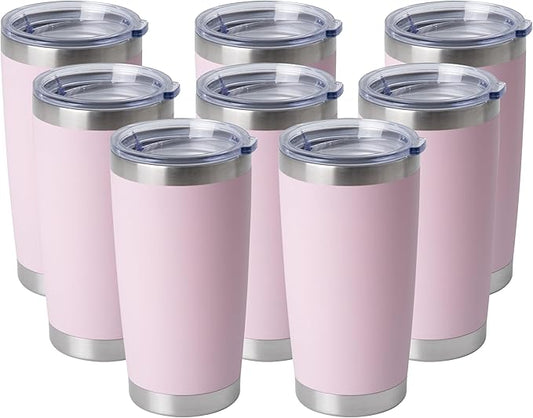 HASLE OUTFITTERS 20oz Stainless Steel Tumblers Bulk, Insulated Travel Cup with Lid, Double Wall Vacuum Coffee Mug for Cold & Hot Drinks 8 Pack, Light Pink