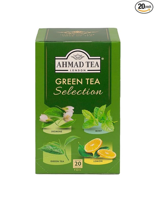 Ahmad Tea Green Tea, Green Tea Selection, Lemon Green Tea, Jasmine Green Tea, Mint Green Tea, & Green Tea Teabags, 20 ct (Pack of 1) - Caffeinated & Sugar-Free - Bloomnest
