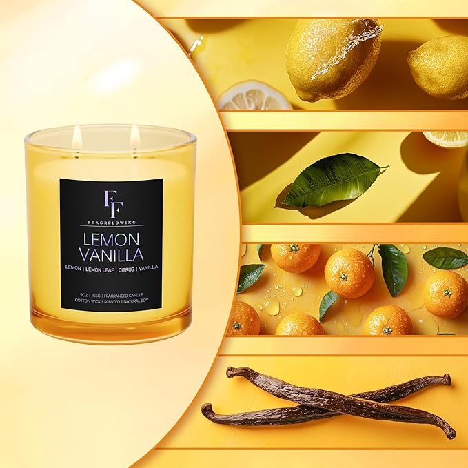 Lemon Vanilla Scented Candle, 2-Wick Luxury Soy Wax Candle, 9 oz Aromatherapy Candle Home Fragrance Candles Gift - Bloomnest
