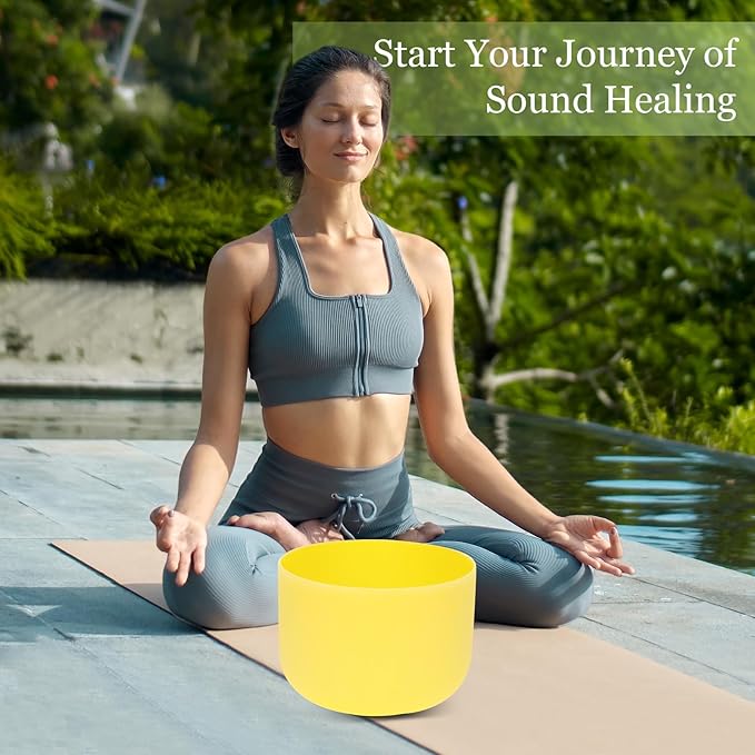 432HZ 10 Inchs Frosted Crystal Singing Bowl Set for Meditation Healing Yoga Chakra Quartz Crystal Sound Bowls with Heavy Duty Carry Case and Rubber Mallet,Suede Striker,O-rings - Bloomnest