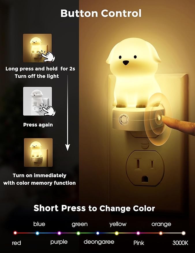 L LOHAS LED Plug in Night Light for Kids, 3D Cute Puppy Night Lights with Dusk to Dawn Sensor, RGB+Soft White 3000K Dog Night Light, Christmas Birthday Gift Nightlight for Kids, Room Decor - Bloomnest
