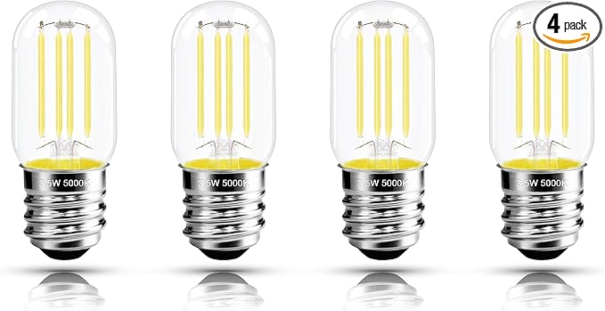 2.5 Inch E17 Intermediate Base LED Filament Bulb 360 Lumens, 5000K Daylight White Dimmable Appliance Bulb AC 120V, UL Listed T8 Microwave Light Bulbs Under Hood for Refrigerator Stove 4Pack - Bloomnest
