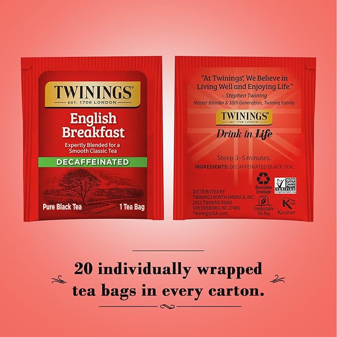 Twinings English Breakfast Tea, Decaffeinated Black Tea - Lively and Refreshing Decaf Tea Bags Individually Wrapped, 50 Count - Bloomnest