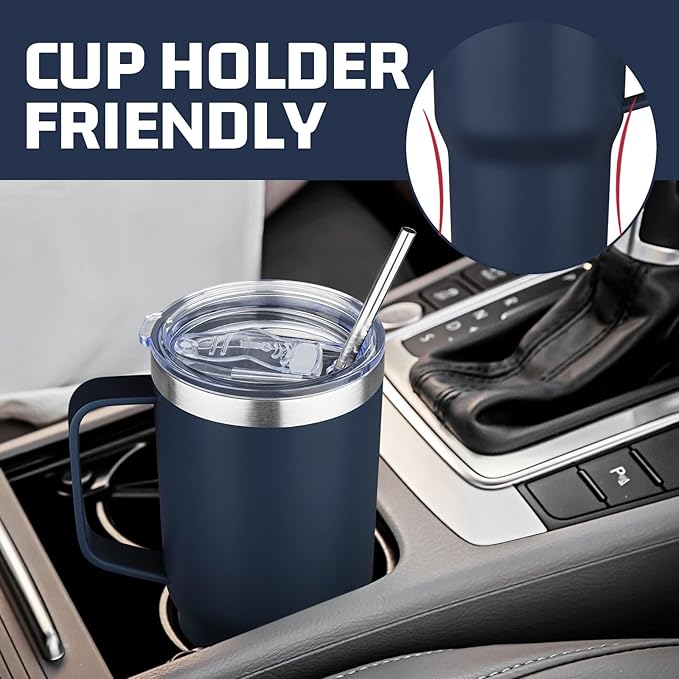 20 oz Tumbler with Handle Stainless Steel Insulated Coffee Mug Tumbler with Lid and Straw Double Wall Vacuum Insulated Coffee Mug Leak Proof Travel Mug Tumbler for Hot and Cold Drink (Navy Blue,4pack) - Bloomnest