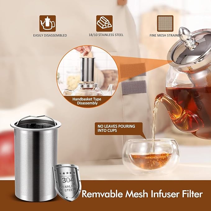 HIWARE 1500ml Glass Teapot with Removable Infuser, Stovetop Safe Tea Kettle, Blooming and Loose Leaf Tea Maker Set - Bloomnest