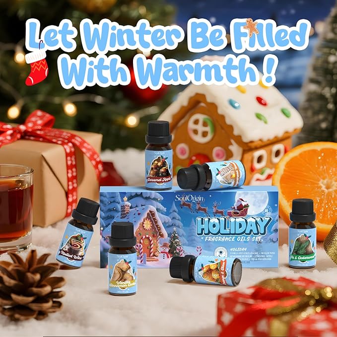 Holiday Essential Oils Set, Fragrance Oil Set for Diffuser, Scent Diffuser Oil for Candle Making-Vanilla Cinnamon Cookies, Caramel Apples, Gingerbread, Fir Cedar, Orange Cloves, Mulled Wine - Bloomnest