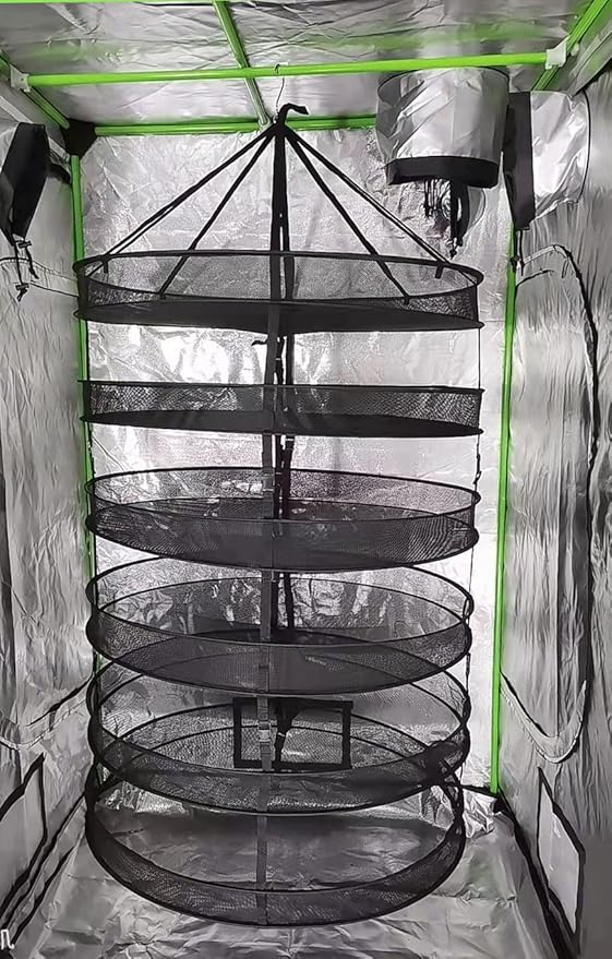 HORTIPOTS Herb Drying Rack 360 Degree Access 3 Feet Clip Adjustable Center Support Straps NO Sagging Fine Mesh Netting (Heavy Duty Clips 3FT) - Bloomnest