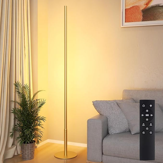 Marlrin Minimalist Corner Floor Lamp 2700K-6500K Dimmable with Remote Control 57.8" Height Metal Slim Ambient Standing LED Light Modern Design Decorative Lamp for Living Room Bedroom (Gold) - Bloomnest