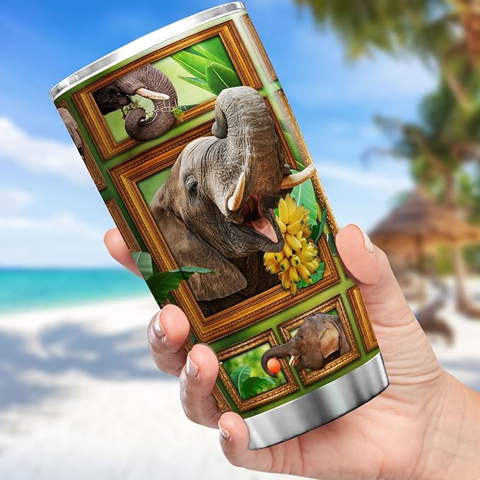 Elephant Tumbler With Lid 20 Oz Cute Elephants Gifts For Women Stainless Steel Travel Cup With Animal Funny Elephant Items For Elephant Lovers Insulated Coffee Mug For Her - Bloomnest