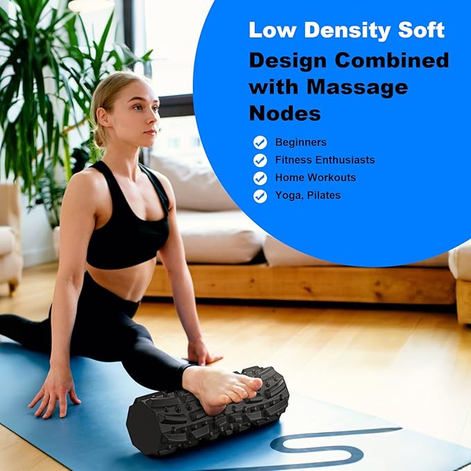 Foam Roller for Physical Therapy, Back Pain, Muscle Massage and Deep Tissue, Soft Exercise Roller Foam for Pilates, Yoga, Gym, Home Workouts and Travel, 18"*6" Black