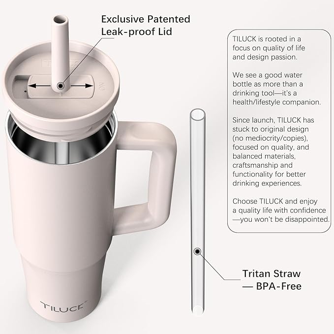 TILUCK 30 oz Tumbler with Handle, Vacuum Insulated Stainless Steel Travel Mug with 100% Leak-Proof Silicone Straw Lid, Cupholder Friendly Water Bottle(SakuraPink, 30oz) - Bloomnest