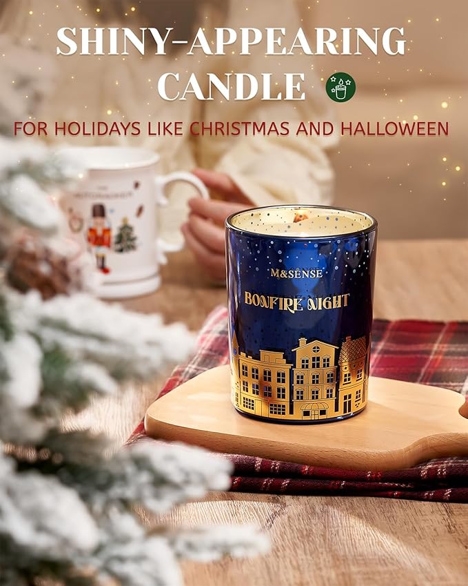 M&SENSE Bonfire Night Large Christmas Candles, 18oz 100 Hours Burn Soy Wax Non Toxic Holiday Candle for Home Scented, Winter Aromatherapy Gifts for Women Men, Cozy Christmas Decor - Bloomnest