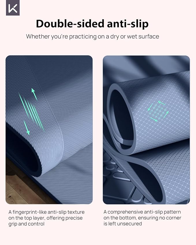 KEEP Yoga Mat, 32" Extra Wide Exercise Mat with Strap for Men and Women, 7mm Thick Double-Sided Non-Slip Eco-friendly Yoga Mat for Pilates, Workout and Fitness - Bloomnest