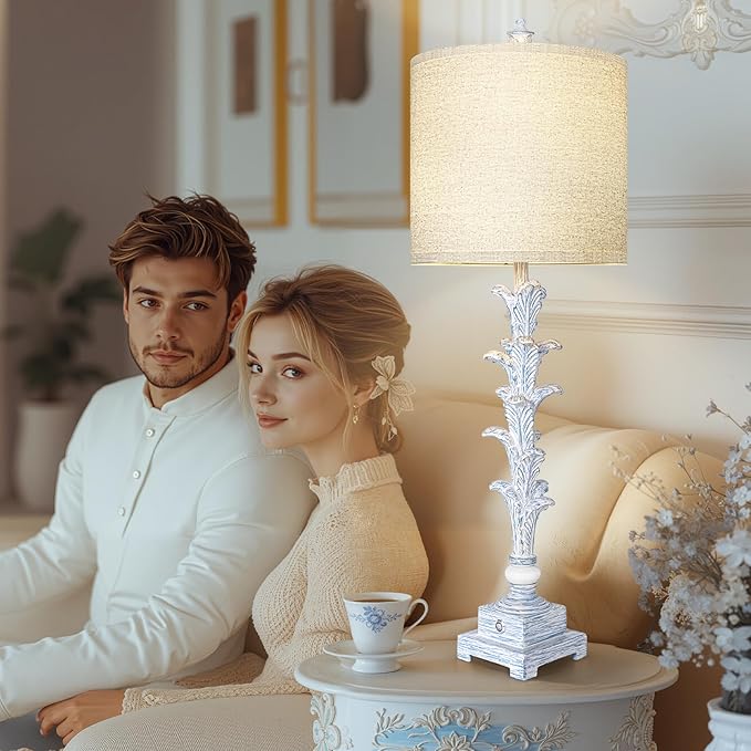 33'' Touch Table Lamp Set of 2 for Living Room , 3-Way Dimmable Buffet Lamps with USB Ports and White Shade, Vintage Farmhouse Bedside Nightstand Lamps for Bedroom Office Study Dinning (Bulb Included) - Bloomnest