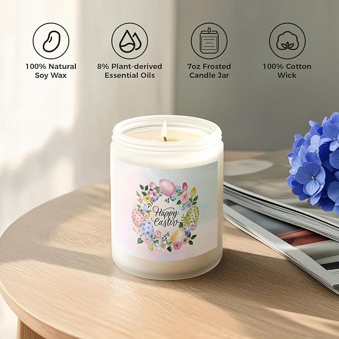 Easter Candle - Cream Vanilla Scented Natural Soy Wax Candel for Home, Egg Décor Spring Candle, Easter Gifts for Women, Clean Burning, Vegan Jar Candle for Birthday,Aromatherahpy,Relaxation(7oz) - Bloomnest