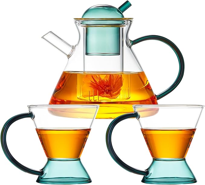 Glass Teapot Set, Glass Teapot Set With 2 Glass Cups, Tea Pots For Tea Party,Glass Tea Kettle Stovetop, Borosilicate Tea Pot With Infusers For Loose Tea, Tea Infuser Pot, Tea Maker - Bloomnest